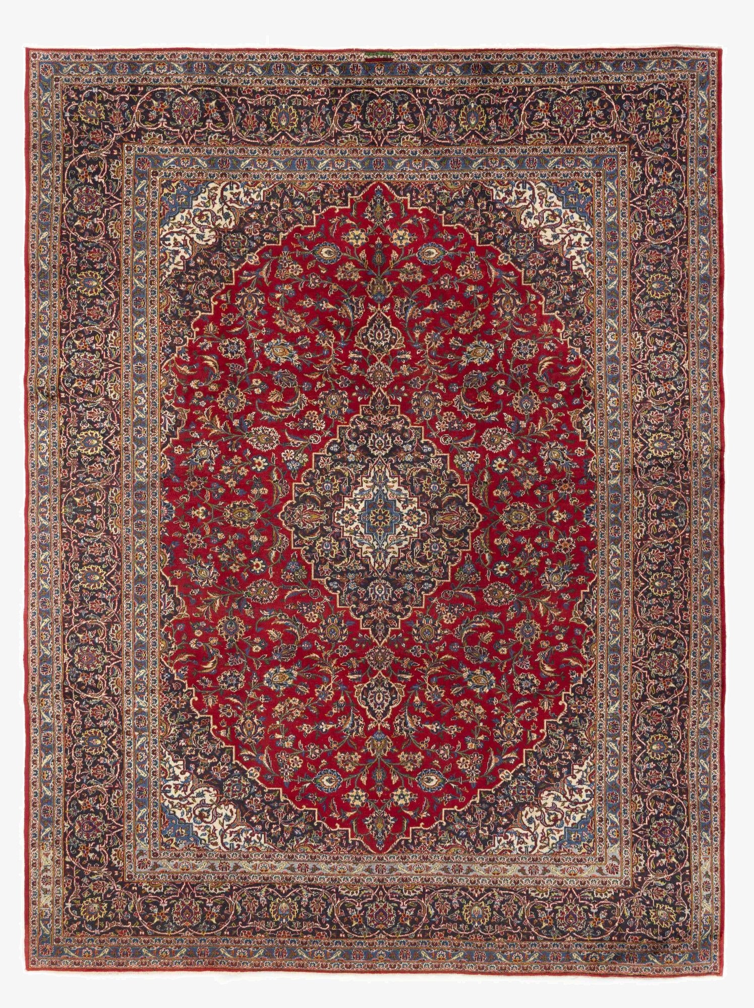 9' 4 x 12' 7  Hand Knotted Kashan Persian Wool Rug