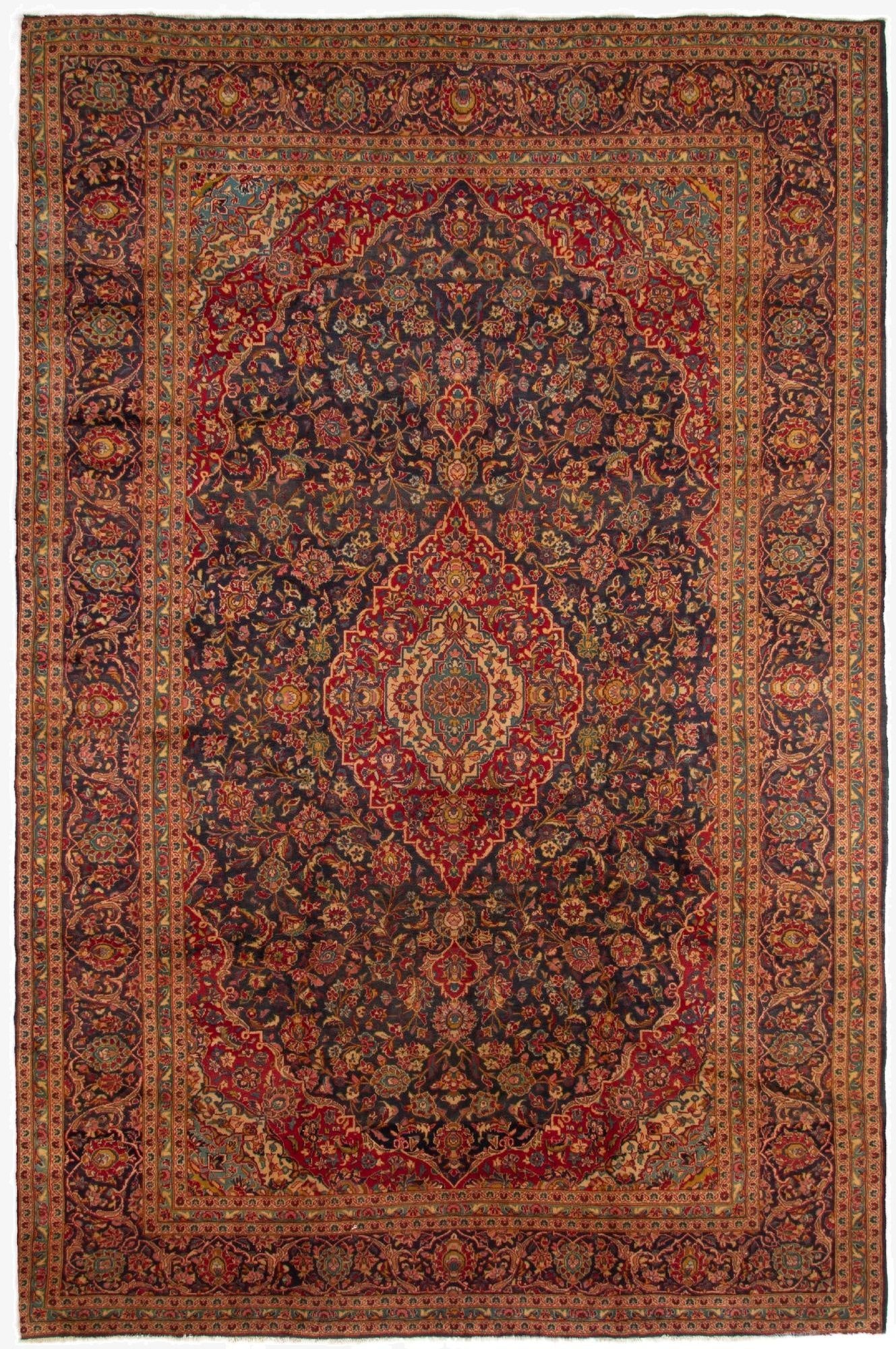 9' 6 x 14' 11  Hand Knotted Kashan Persian Wool Rug