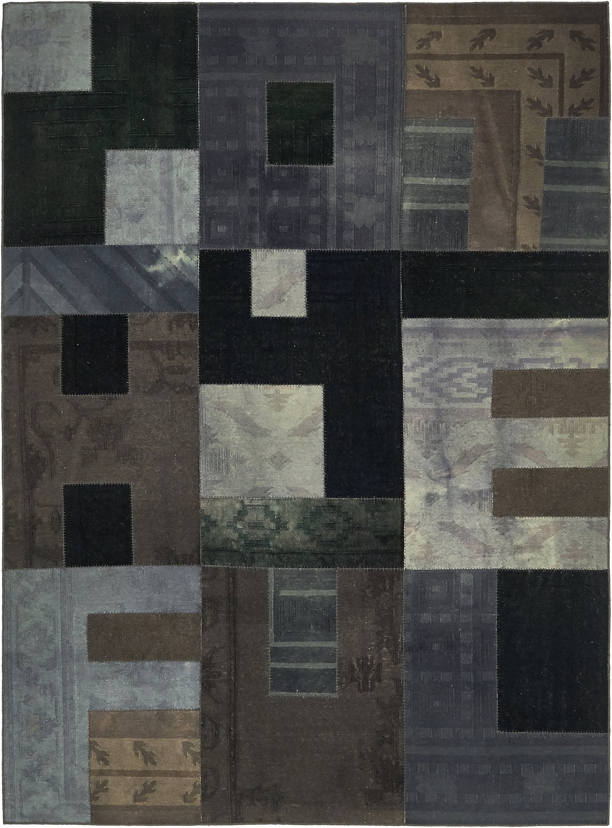 7' 2 x 9' 10 Hand Woven Patchwork Wool Rug