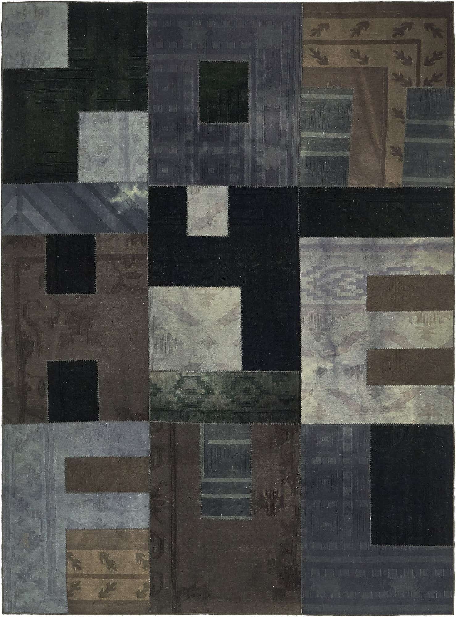 7' 2 x 9' 10 Hand Woven Patchwork Wool Rug