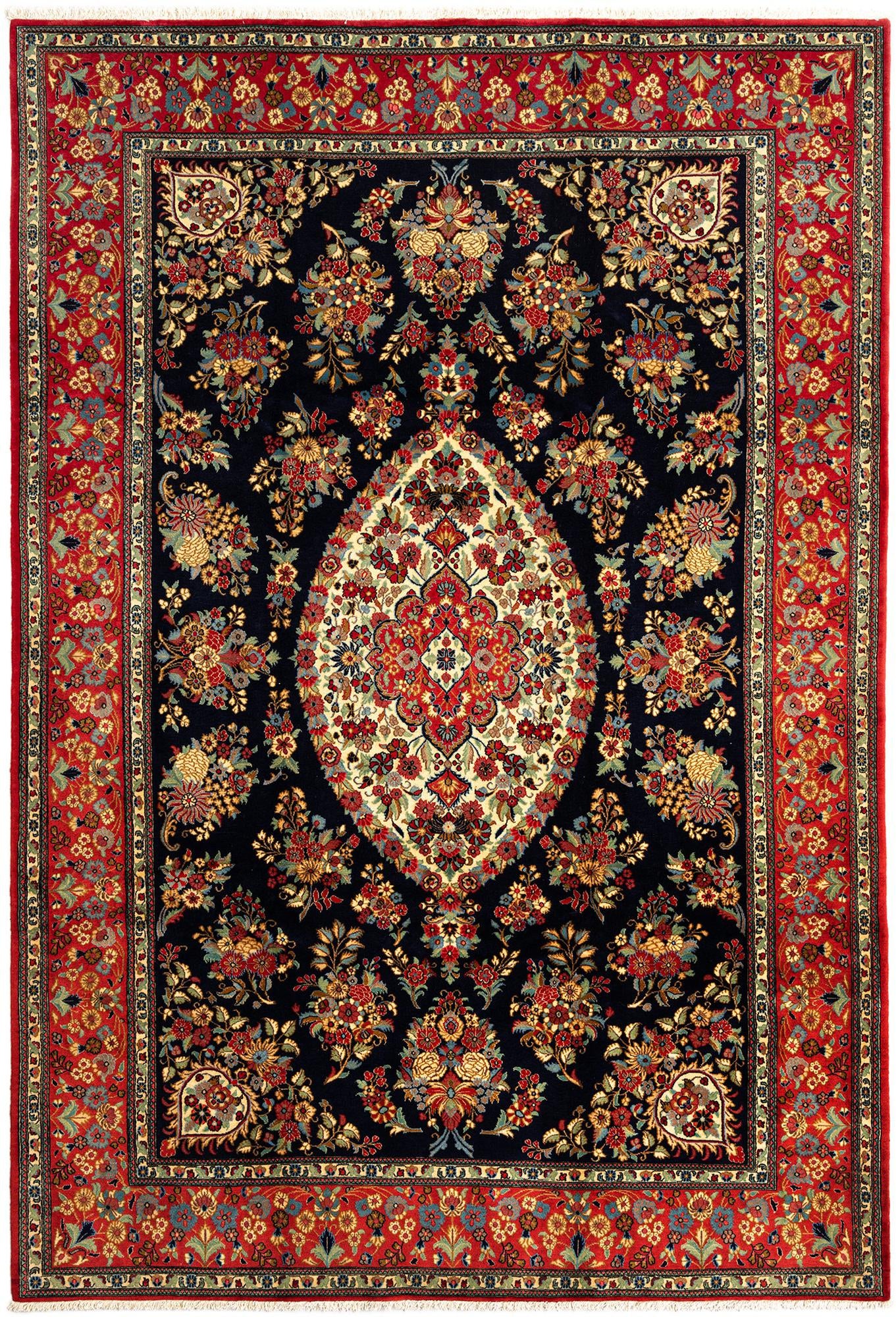 6' 7 x 9' 8 Hand Knotted Qom Persian Rug