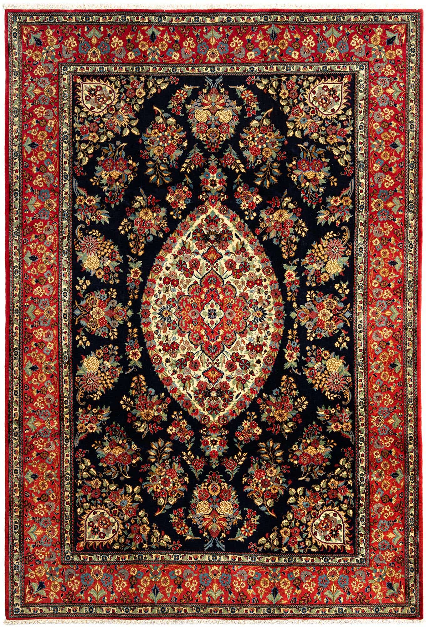 6' 7 x 9' 8 Hand Knotted Qom Persian Rug