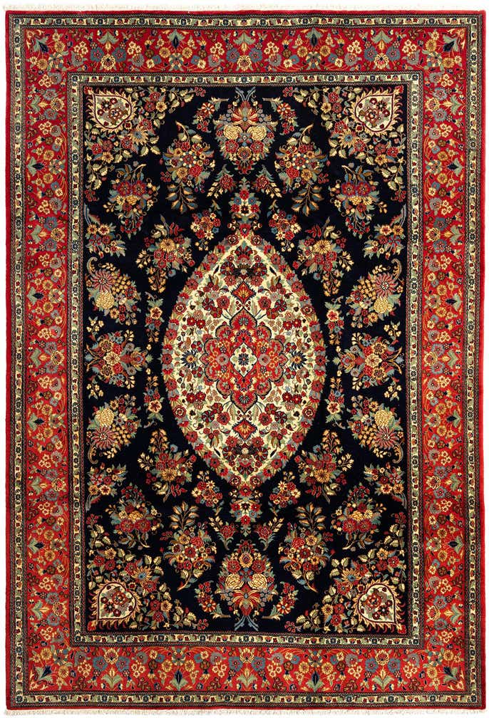 6' 7 x 9' 8 Hand Knotted Qom Persian Rug