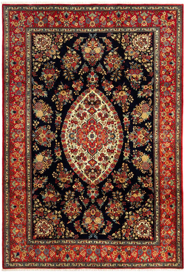 Detail image of 6' 7 x 9' 8 Hand Knotted Qom Persian Rug