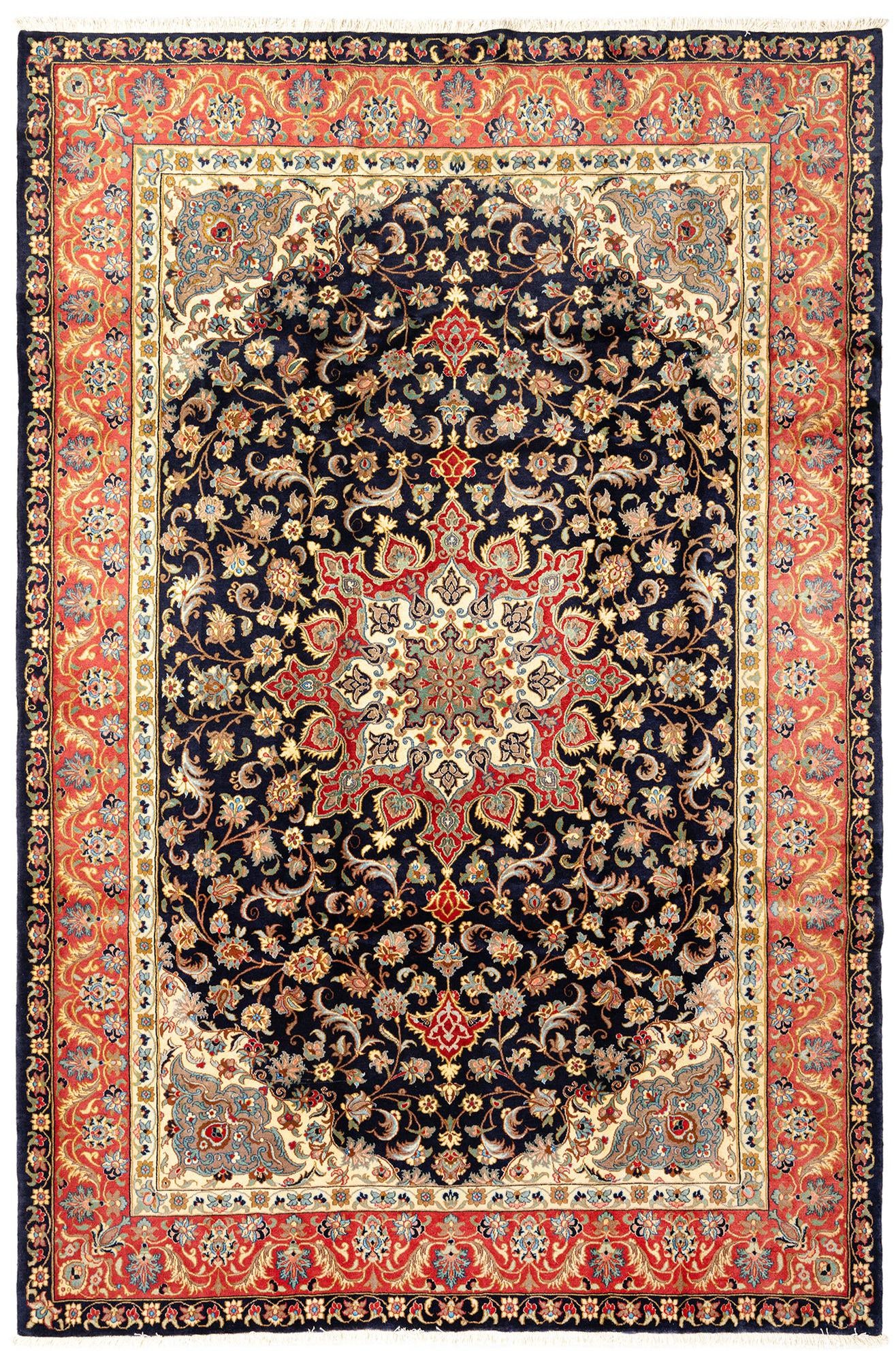 6' 7 x 9' 10 Hand Knotted Qom Persian Rug