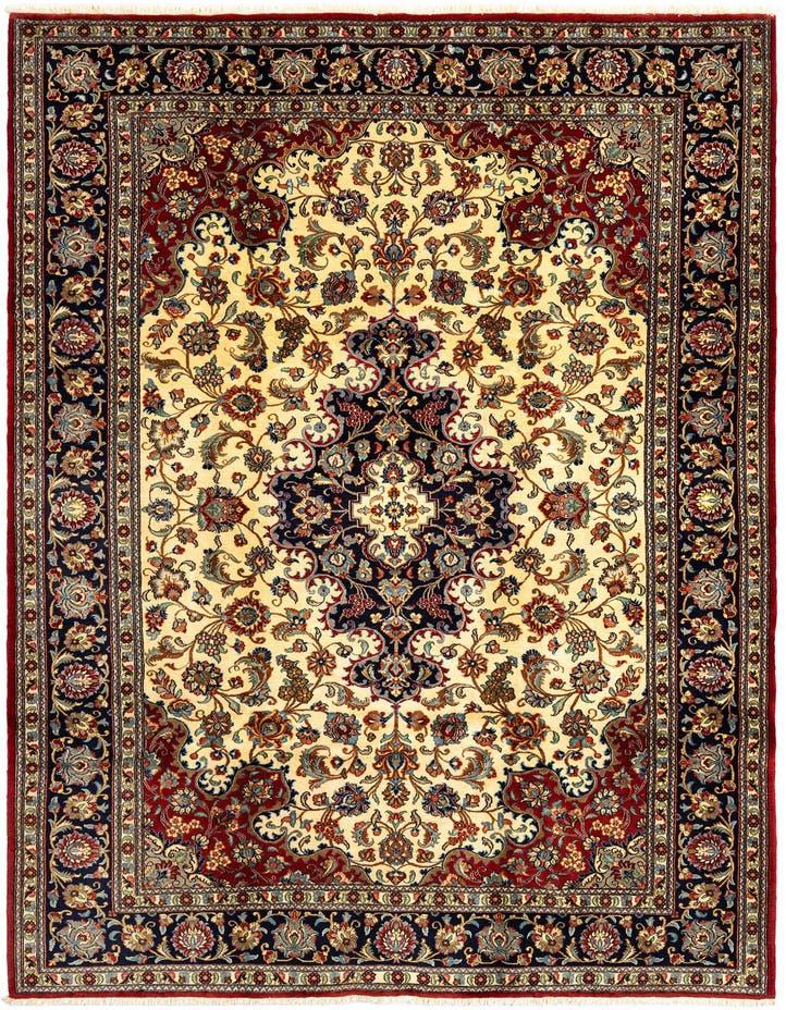  6' 7 x 9' 8  Hand Knotted Qom Persian Rug