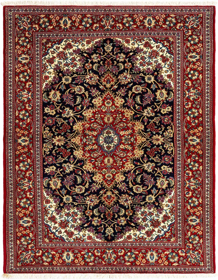 Detail image of 4' 9 x 7' 5 Hand Knotted Qom Persian Rug