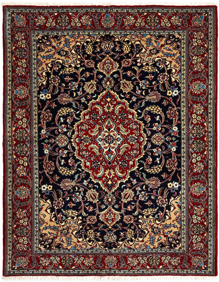 Detail image of 4' 8 x 6' 9 Hand Knotted Qom Persian Rug