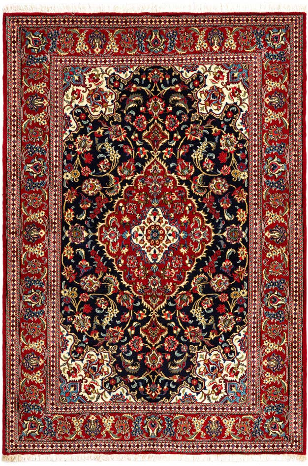 Detail image of 4' 9 x 6' 11 Hand Knotted Qom Persian Rug