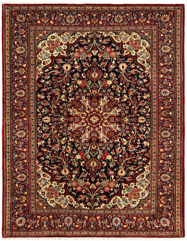 Detail image of 4' 8 x 7' 1 Hand Knotted Qom Persian Rug