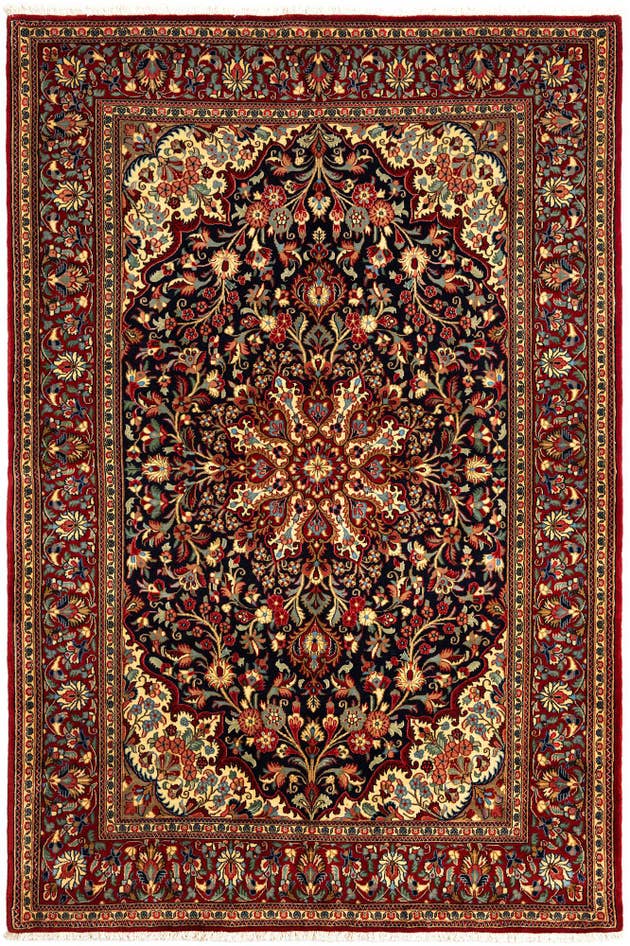 Detail image of 4' 8 x 7' 1 Hand Knotted Qom Persian Rug