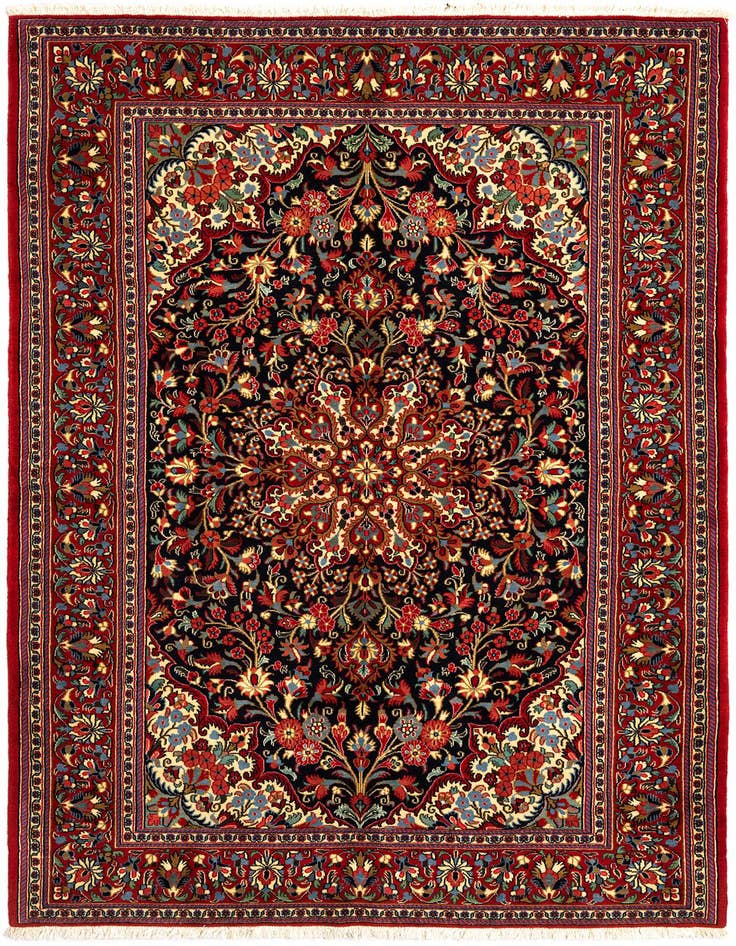 Detail image of 4' 8 x 6' 11 Hand Knotted Qom Persian Rug