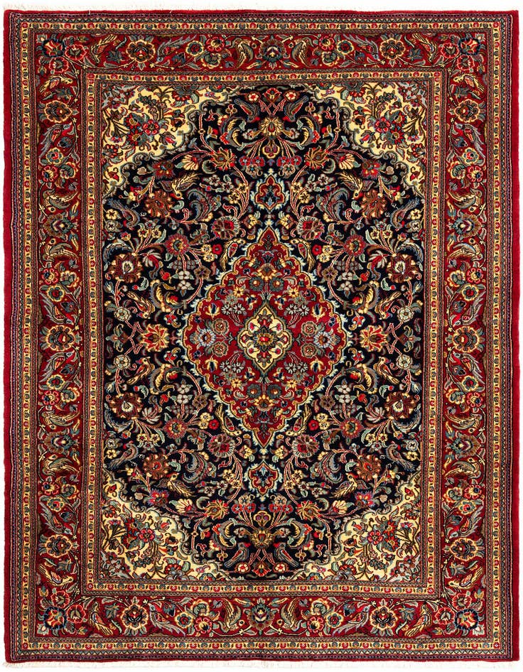 Detail image of 4' 8 x 7' 1 Hand Knotted Qom Persian Rug