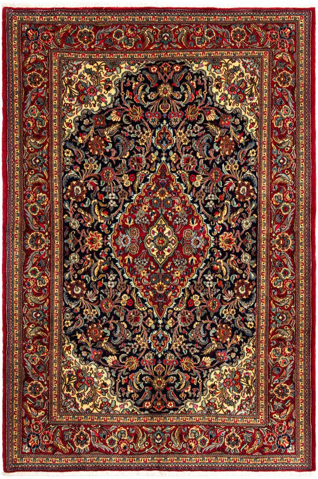 Detail image of 4' 8 x 7' 1 Hand Knotted Qom Persian Rug