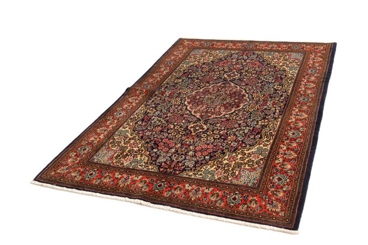 Detail image of 4' 9 x 7' Hand Knotted Qom Persian Rug