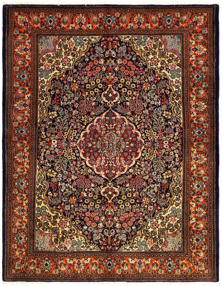Detail image of 4' 9 x 7' Hand Knotted Qom Persian Rug