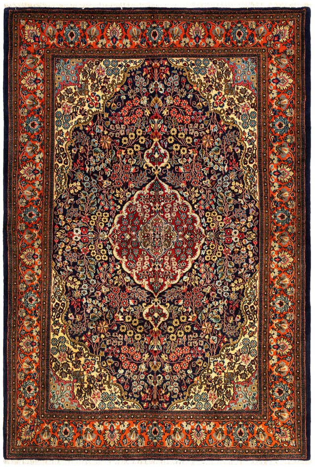 Detail image of 4' 9 x 7' Hand Knotted Qom Persian Rug