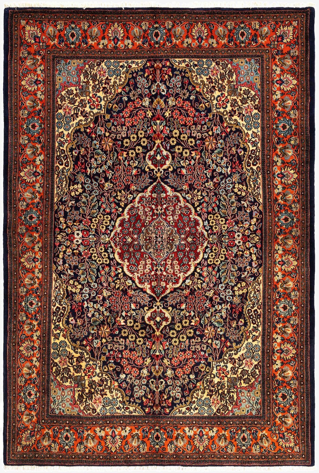 4' 9 x 7'  Hand Knotted Qom Persian Rug