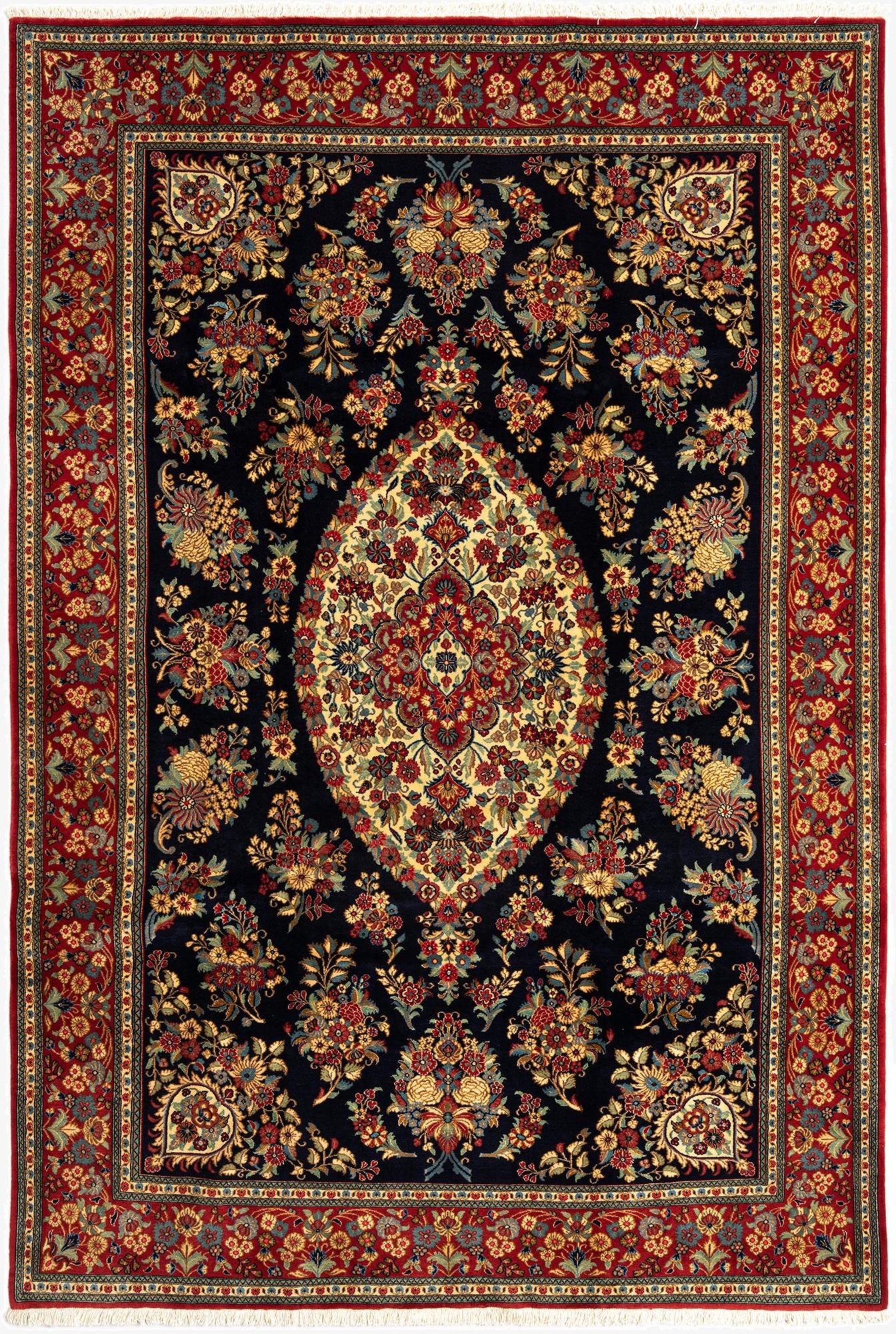 6' 7 x 9' 9  Hand Knotted Qom Persian Rug