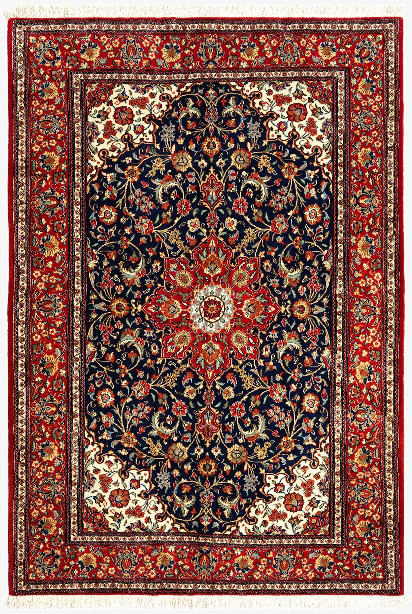 4' 9 x 7' 1  Hand Knotted Qom Persian Rug