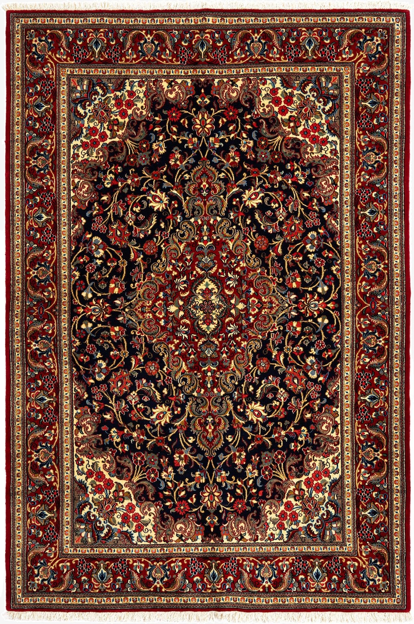 4' 9 x 7' 3  Hand Knotted Qom Persian Rug