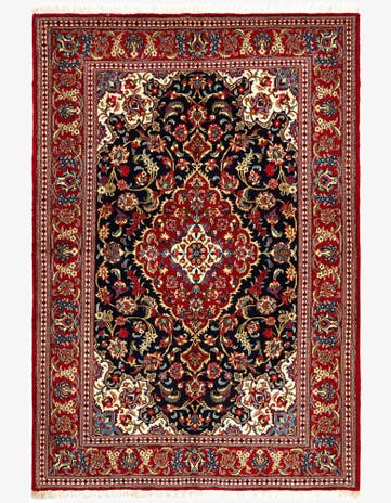 4' 9 x 6' 11 Hand Knotted Qom Persian Rug