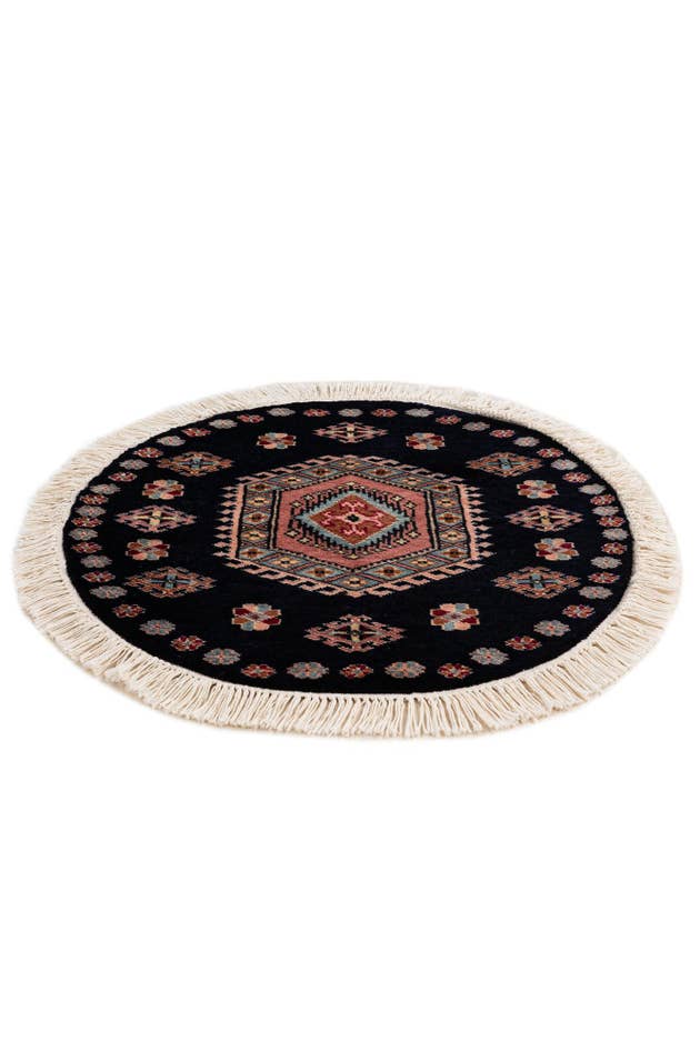 Detail image of 2' 1 x 2' 2 Hand Knotted Bokhara Oriental Wool Round Rug