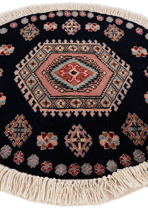 Detail image of 2' 1 x 2' 2 Hand Knotted Bokhara Oriental Wool Round Rug