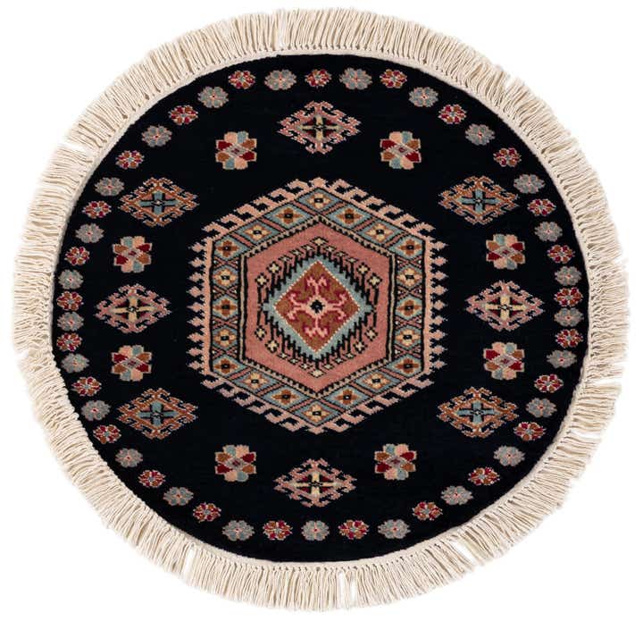 2' 1 x 2' 2 Hand Knotted Bokhara Oriental Wool Round Rug