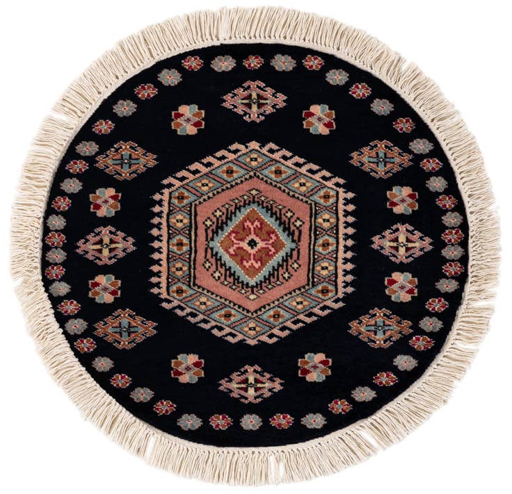 Detail image of 2' 1 x 2' 2 Hand Knotted Bokhara Oriental Wool Round Rug