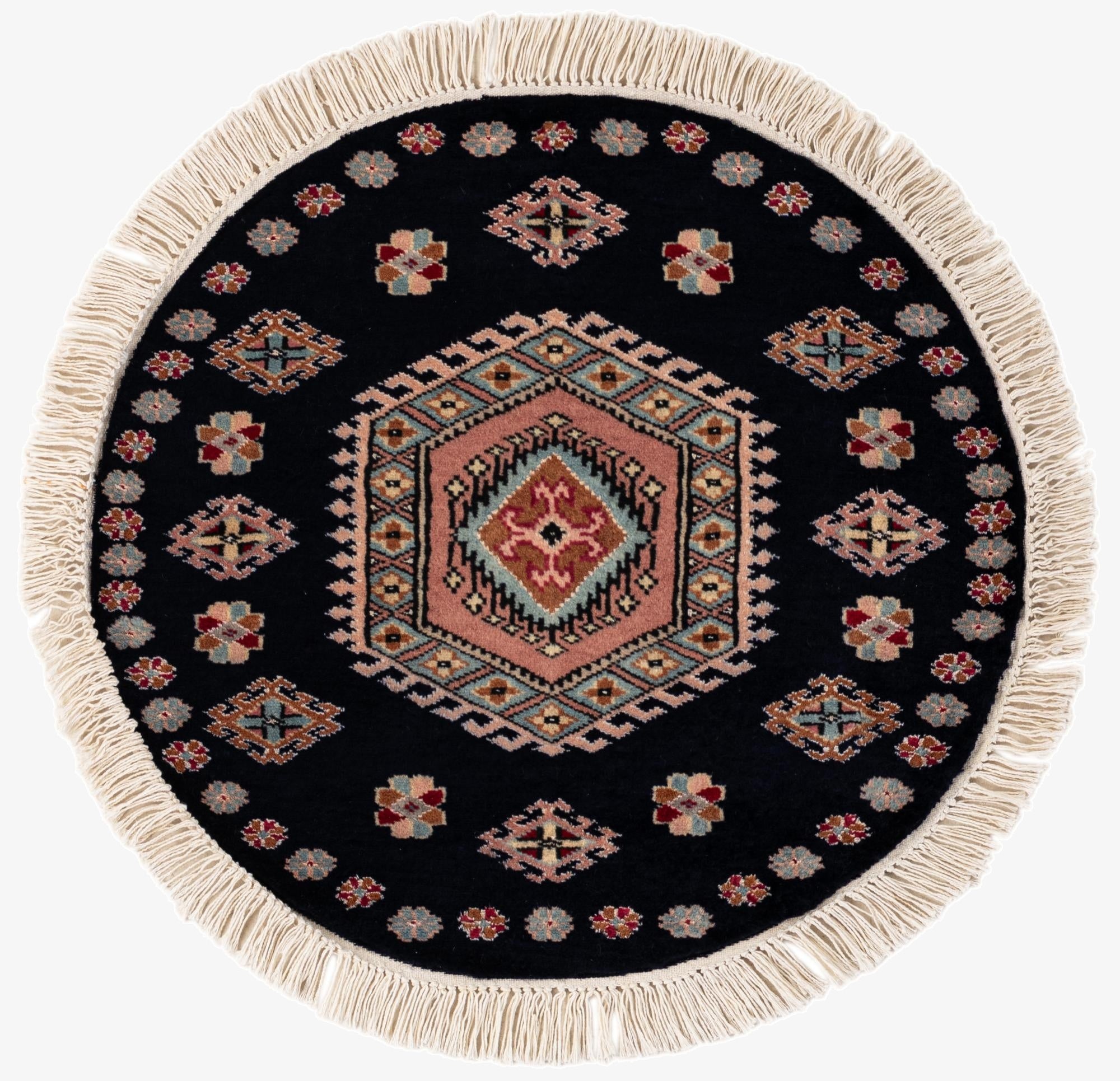 2' 1 x 2' 2  Hand Knotted Bokhara Oriental Wool Round Rug