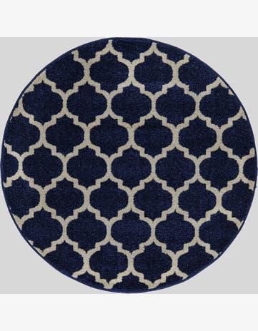 Dark Blue Lattice Round Rug