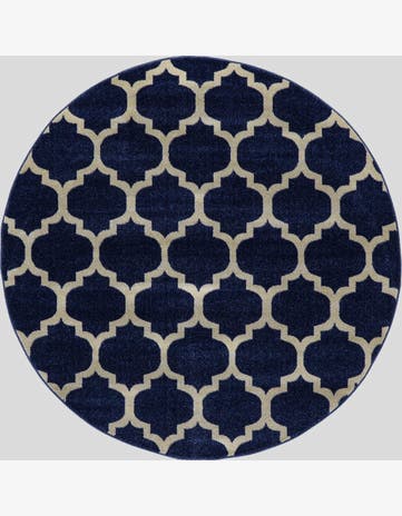 Dark Blue Trellis Round Rug