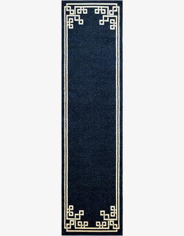 Dark Blue Greek Key Runner Rug