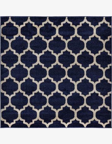 Dark Blue Trellis Square Rug