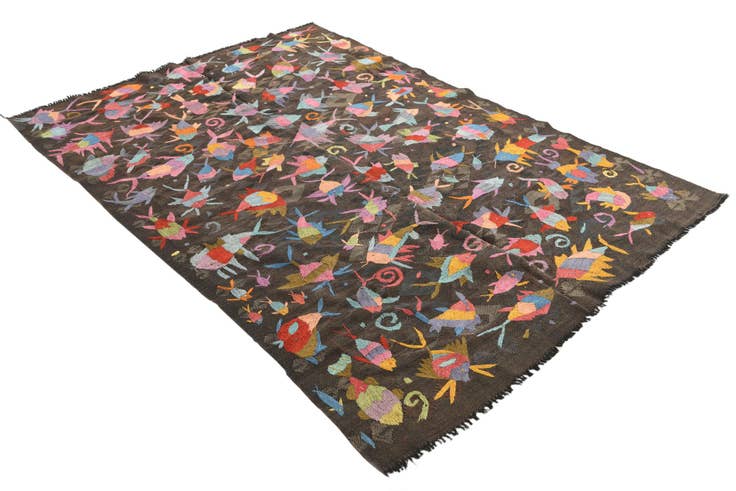 Detail image of 5' 4 x 7' 8 Hand Woven Kilim Suzani Wool Rug