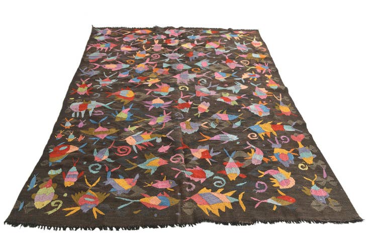 Detail image of 5' 4 x 7' 8 Hand Woven Kilim Suzani Wool Rug