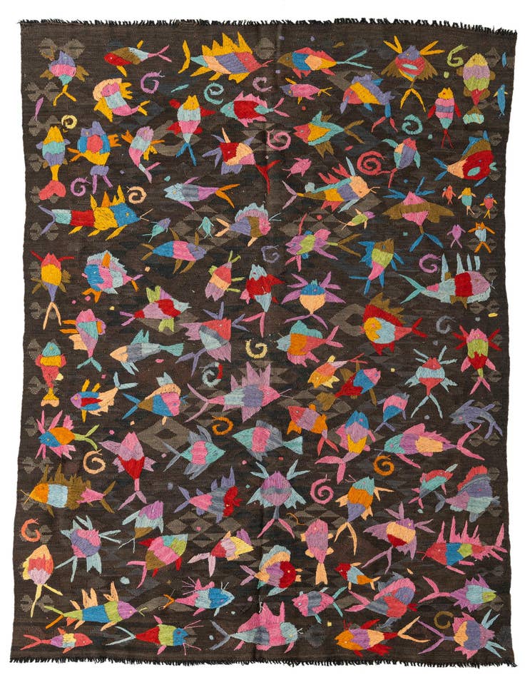 Detail image of 5' 4 x 7' 8 Hand Woven Kilim Suzani Wool Rug