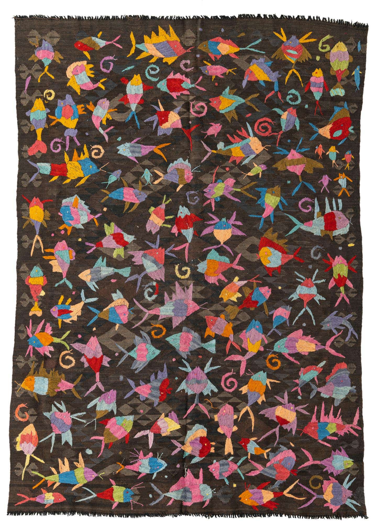 5' 4 x 7' 8 Hand Woven Kilim Suzani Wool Rug