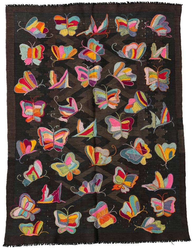 Detail image of 4' 4 x 6' 5 Hand Woven Kilim Suzani Wool Rug