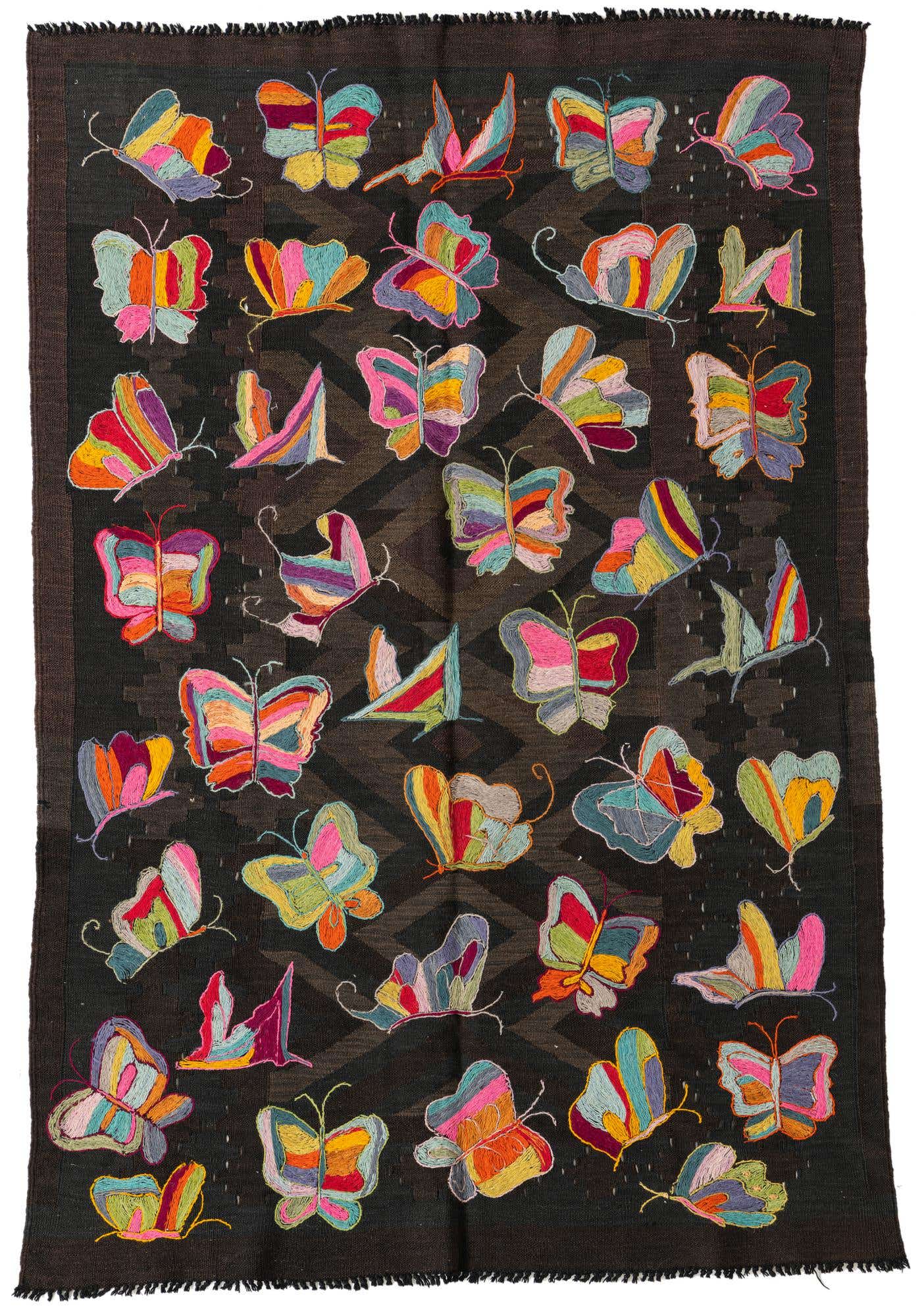 4' 4 x 6' 5 Hand Woven Kilim Suzani Wool Rug