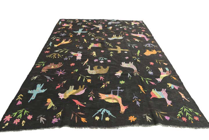 6' 2 x 9' 6 Hand Woven Kilim Suzani Wool Rug