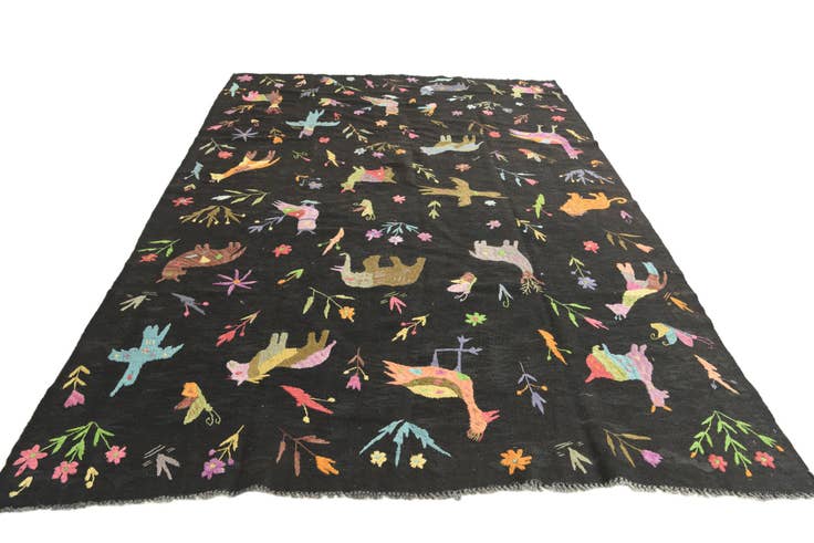 Detail image of 6' 2 x 9' 6 Hand Woven Kilim Suzani Wool Rug