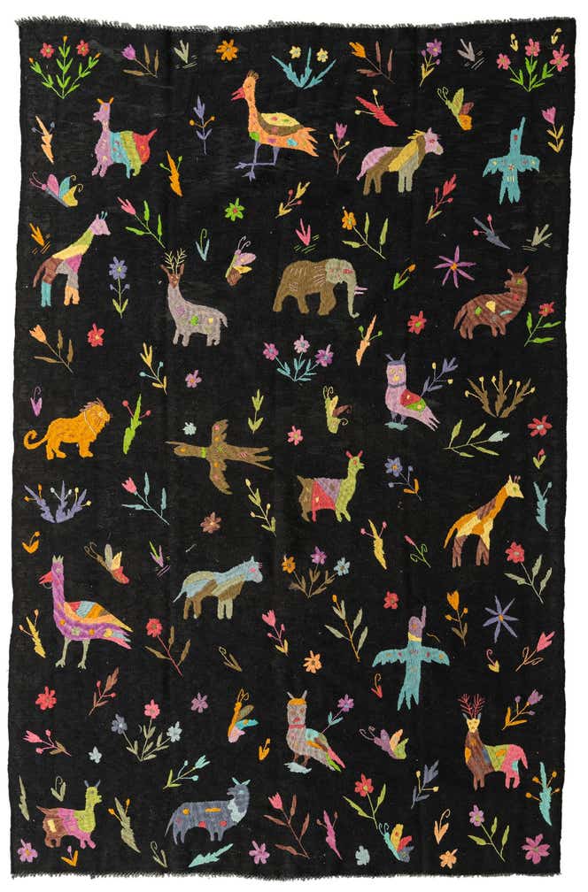6' 2 x 9' 6 Hand Woven Kilim Suzani Wool Rug