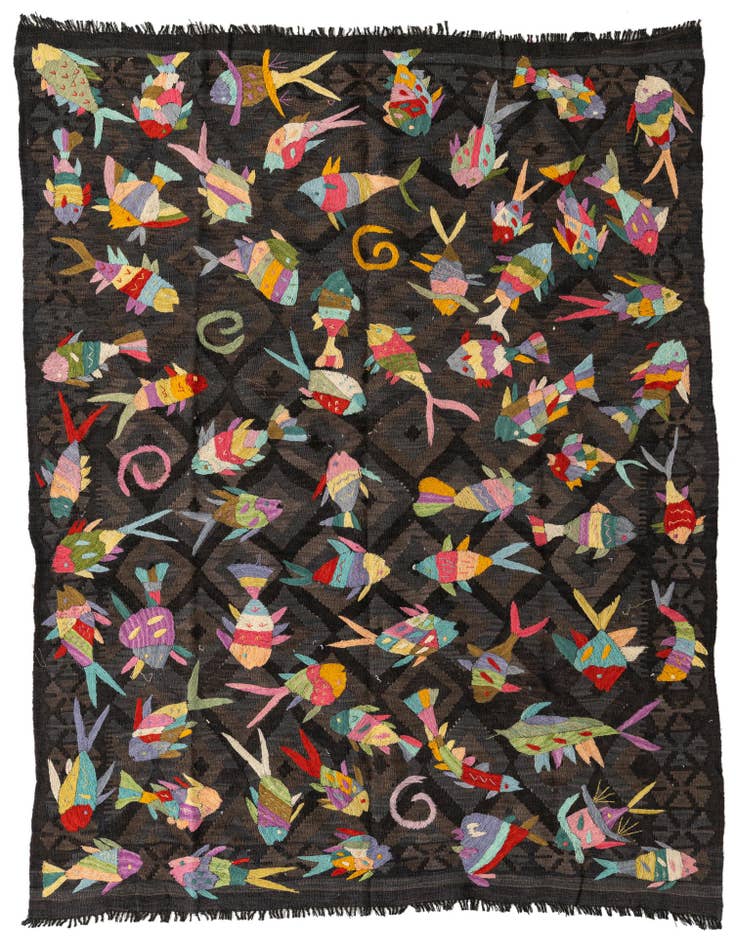 Detail image of 5' x 6' 6 Hand Woven Kilim Suzani Wool Rug