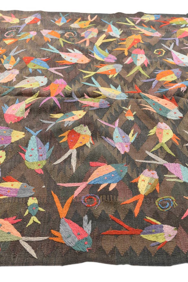 Detail image of 5' 2 x 8' Hand Woven Kilim Suzani Wool Rug