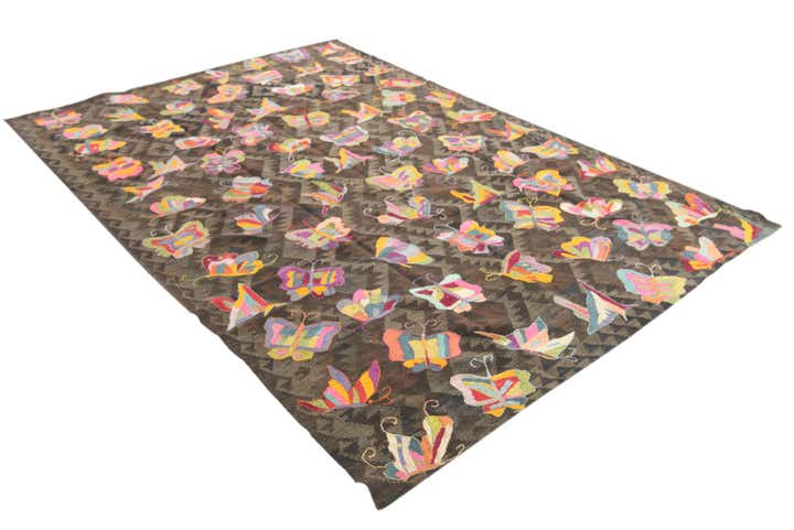 6' 5 x 9' 3 Hand Woven Kilim Suzani Wool Rug