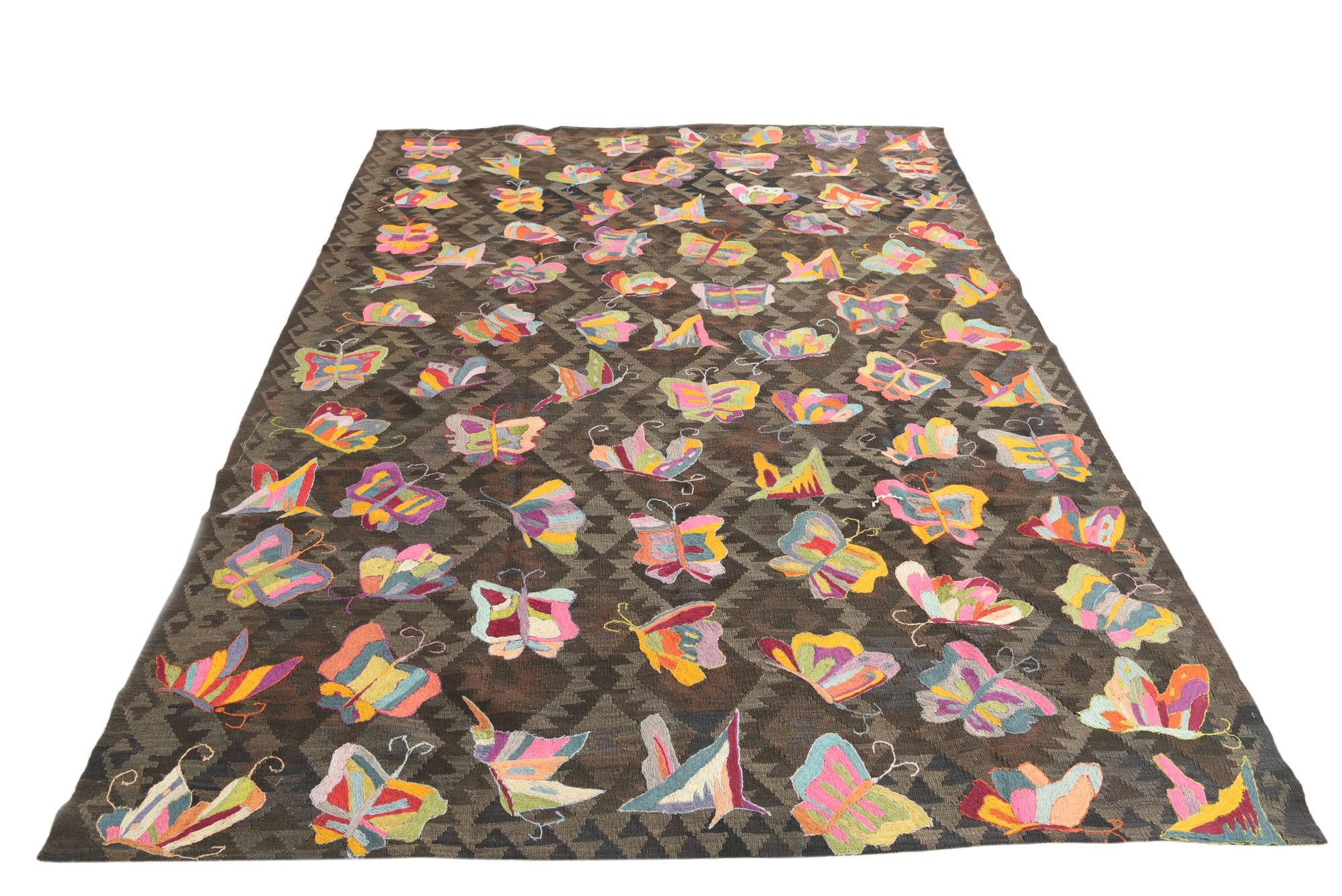 6' 5 x 9' 3 Hand Woven Kilim Suzani Wool Rug