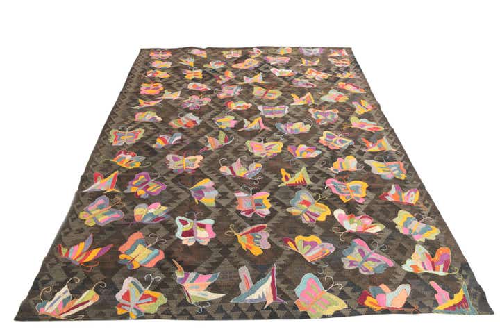 6' 5 x 9' 3 Hand Woven Kilim Suzani Wool Rug