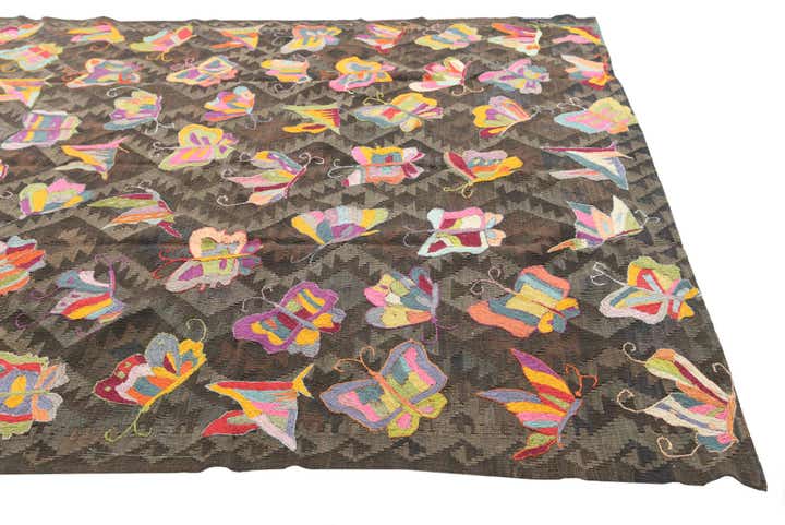 6' 5 x 9' 3 Hand Woven Kilim Suzani Wool Rug